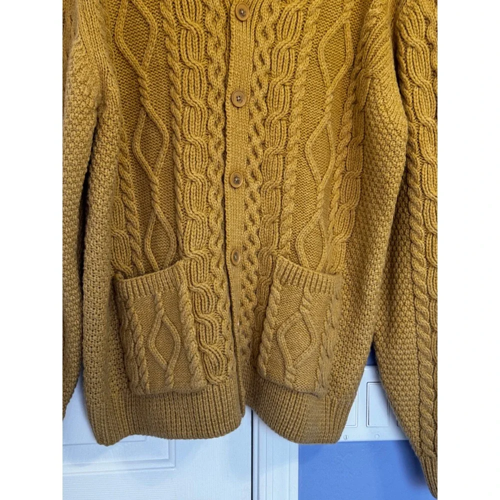 Mens Cable  Knit Cardigan Tan Brown Golden Yellow Shawl Collar Sweater XL Preppy